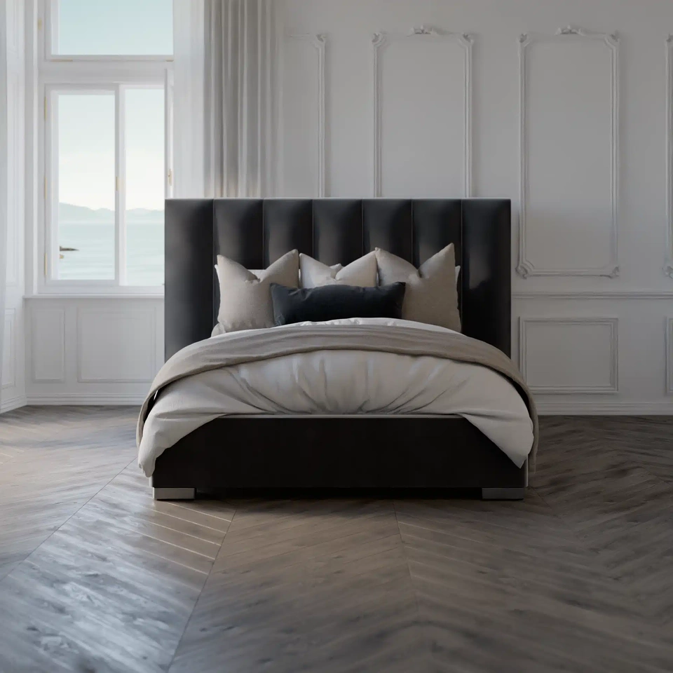 An upholstered Shloff bed, full view